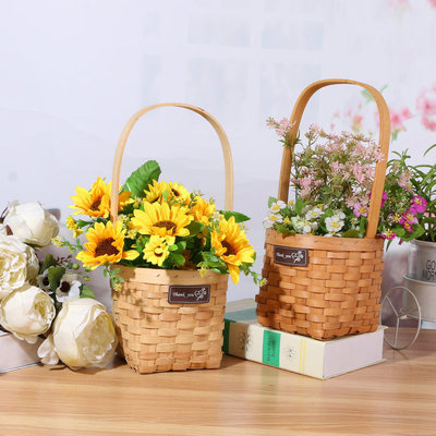手工编织花篮厂家水杉木草编花篮批发伴手礼篮工艺品花盆手提花篮|ms