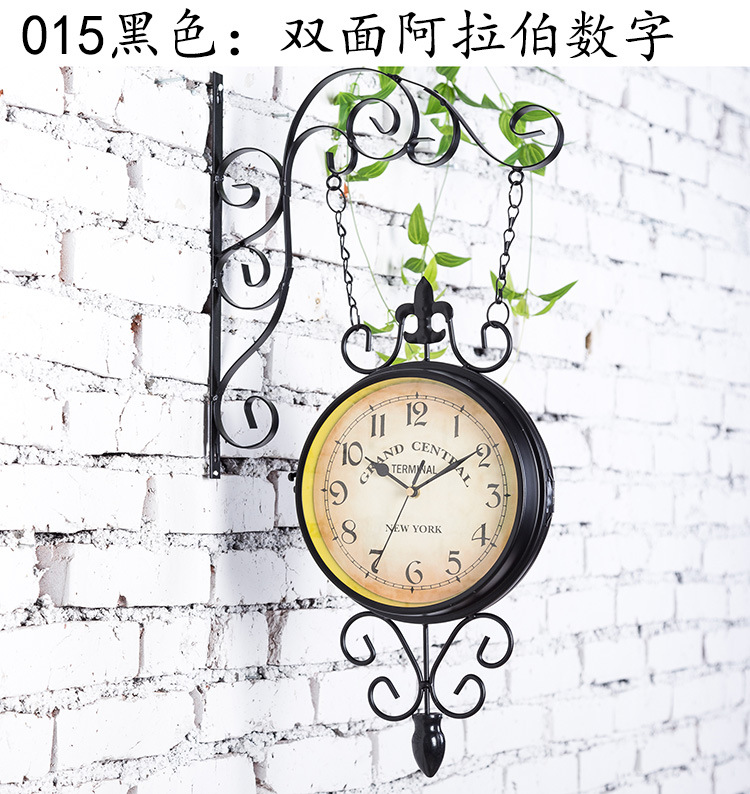 European-style Antique Iron Watch Home Creative Distinctive Double-sided Wall Clock Living Room Vintage Wall Hanging Simple Wall Watch