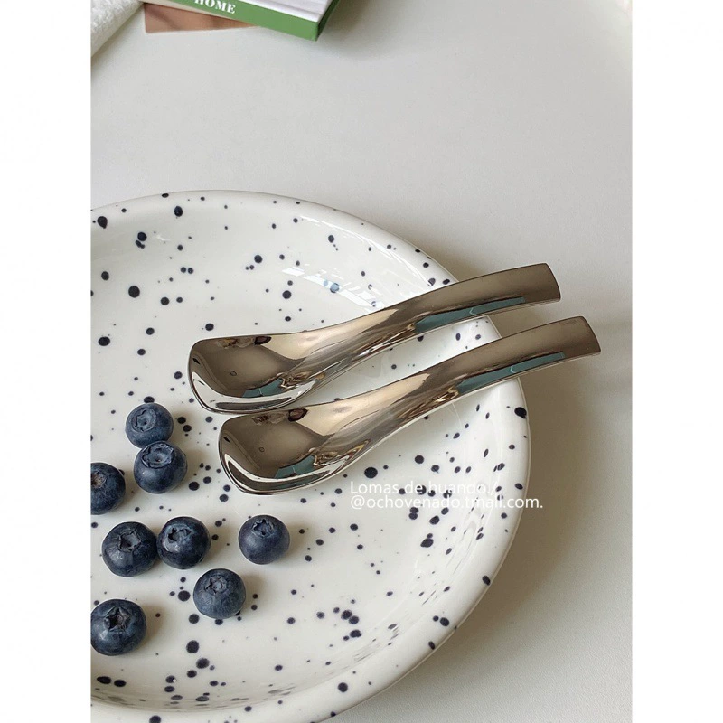 Корейский INS Wind Pudding Yogurt Тушеное Сталь 304 Dessert Cake Spoon Breakfast Spoon Short-handled Ресторанный вкус Чаша для риса