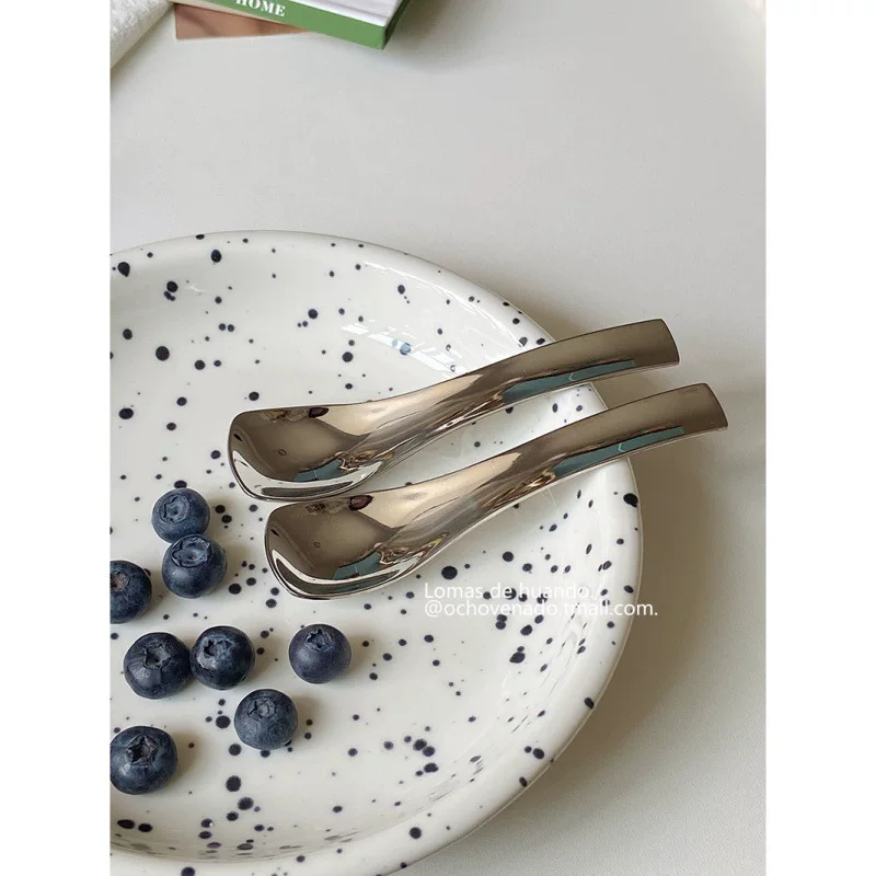 Корейский INS Wind Pudding Yogurt Тушеное Сталь 304 Dessert Cake Spoon Breakfast Spoon Short-handled Ресторанный вкус Чаша для риса