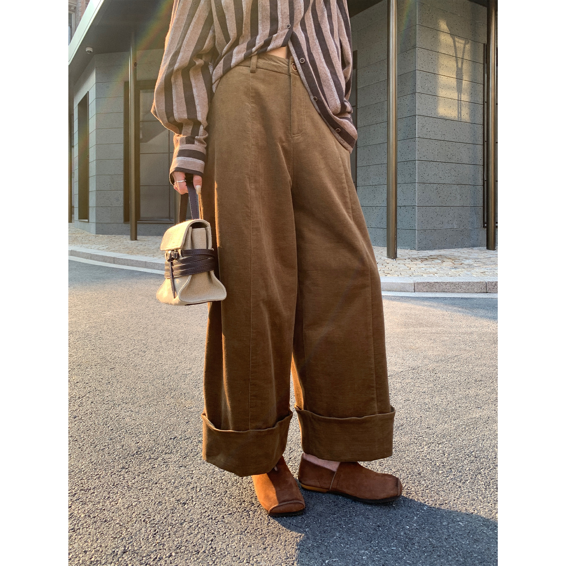 NEIHE内赫灯芯绒复合休闲阔腿裤女秋冬季新款长裤子高级感257215