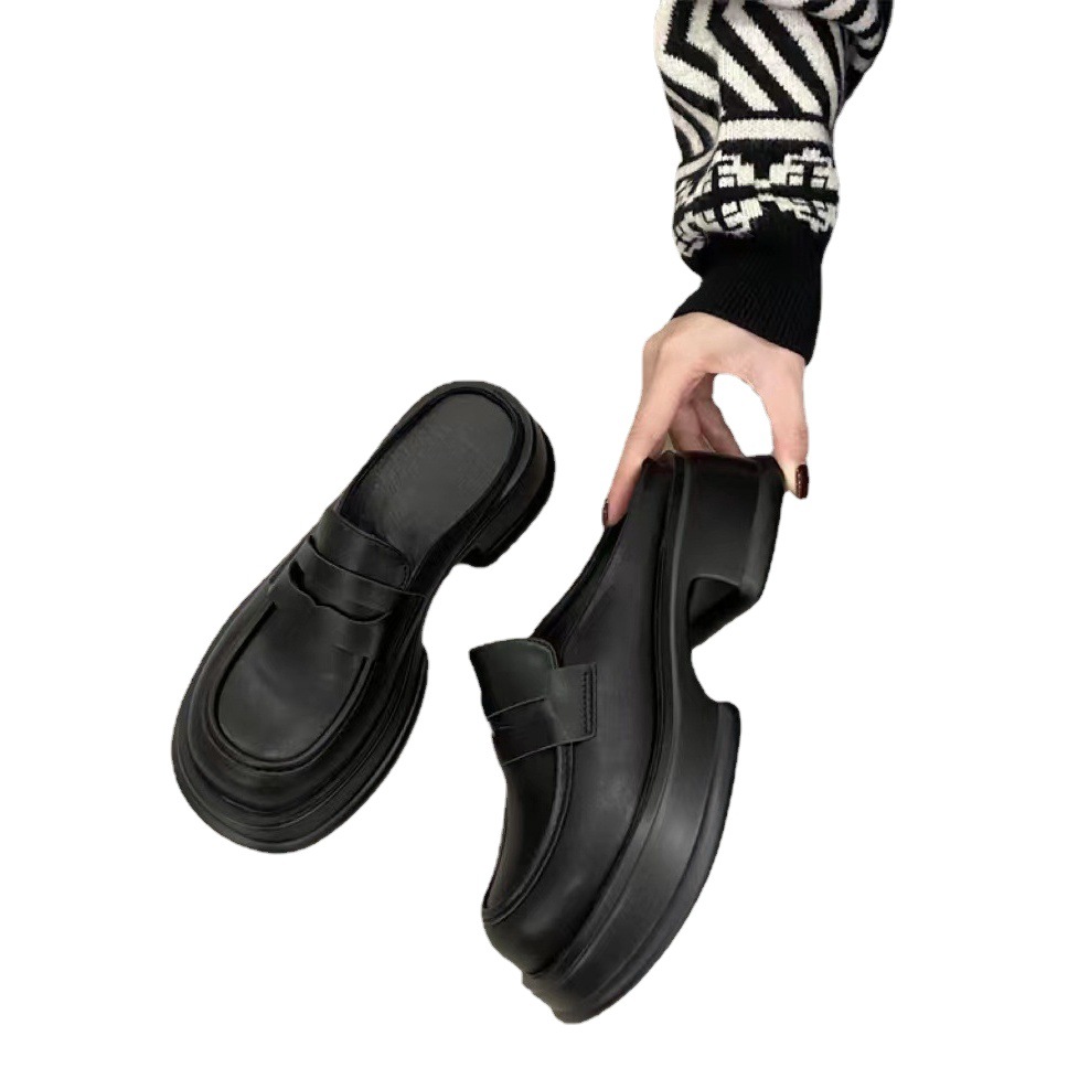 Large Size Thick-Soled Leather Shoes for Women, British Style 2026 Closed-Toe Slippers, Retro Mules, Slip-Resistant