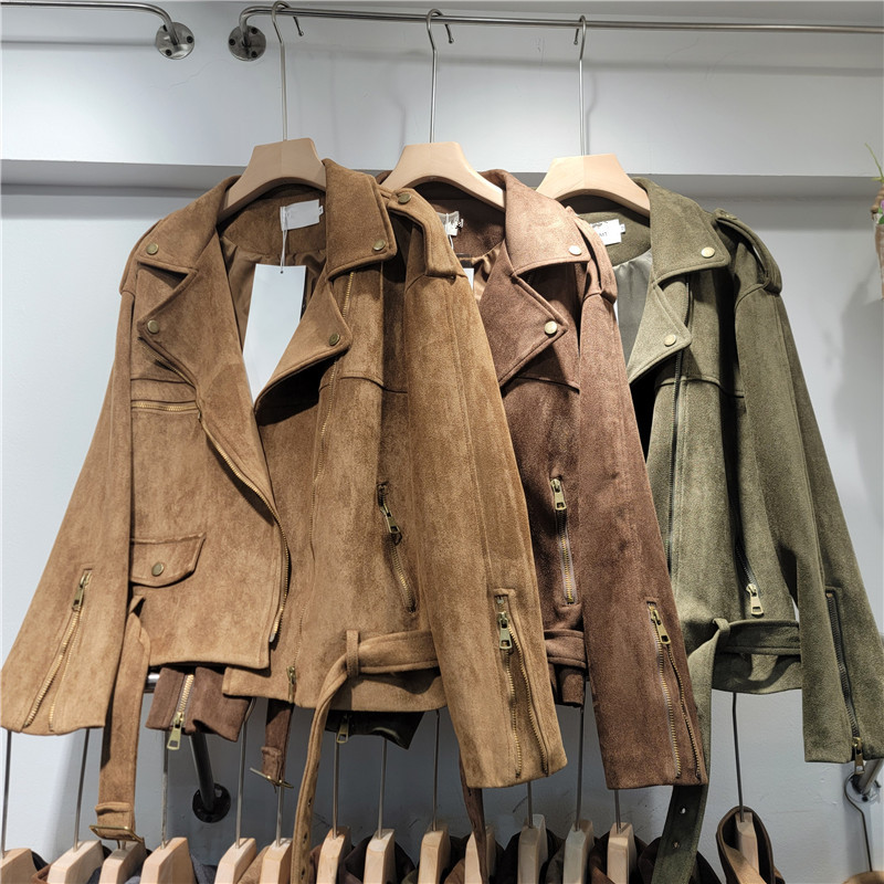 Chaqueta de Gamuza con Cremallera para Mujer, Piel de Imitación, Cuello de Traje, Suelto, Manga Larga