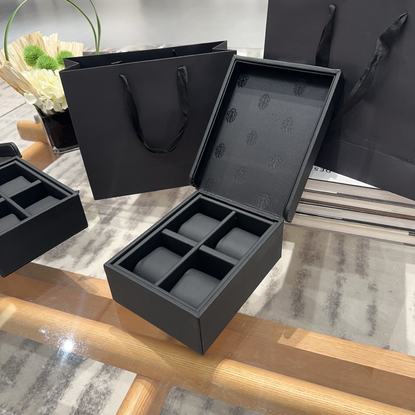 Kejia Four-Compartment Watch Box Trendy Accessories Storage Box Light Luxury Jewelry Box Collection Display Box