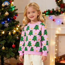欧美跨境童装秋冬季圣诞节儿童长袖卫衣卡通圣诞树印花图案批发