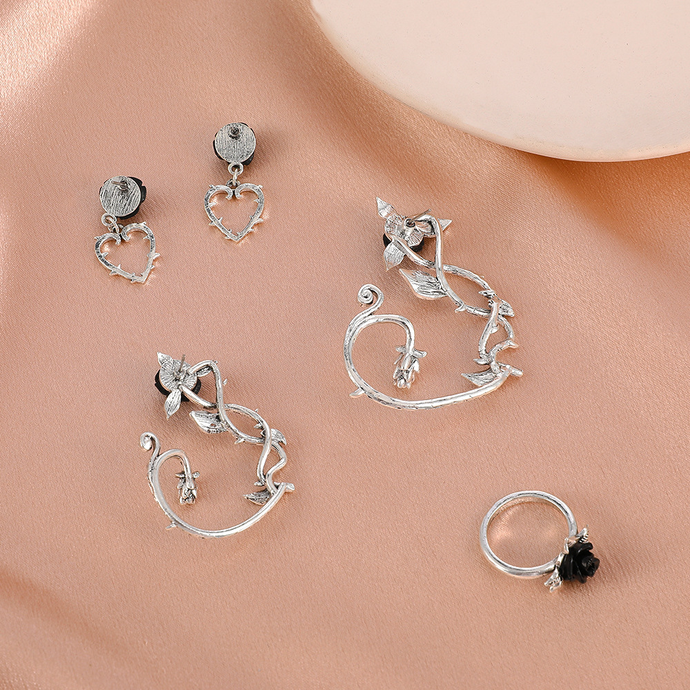 simple rose necklace ring retro simple three-dimensional flower ear clip earring Valentineu0027s Day
