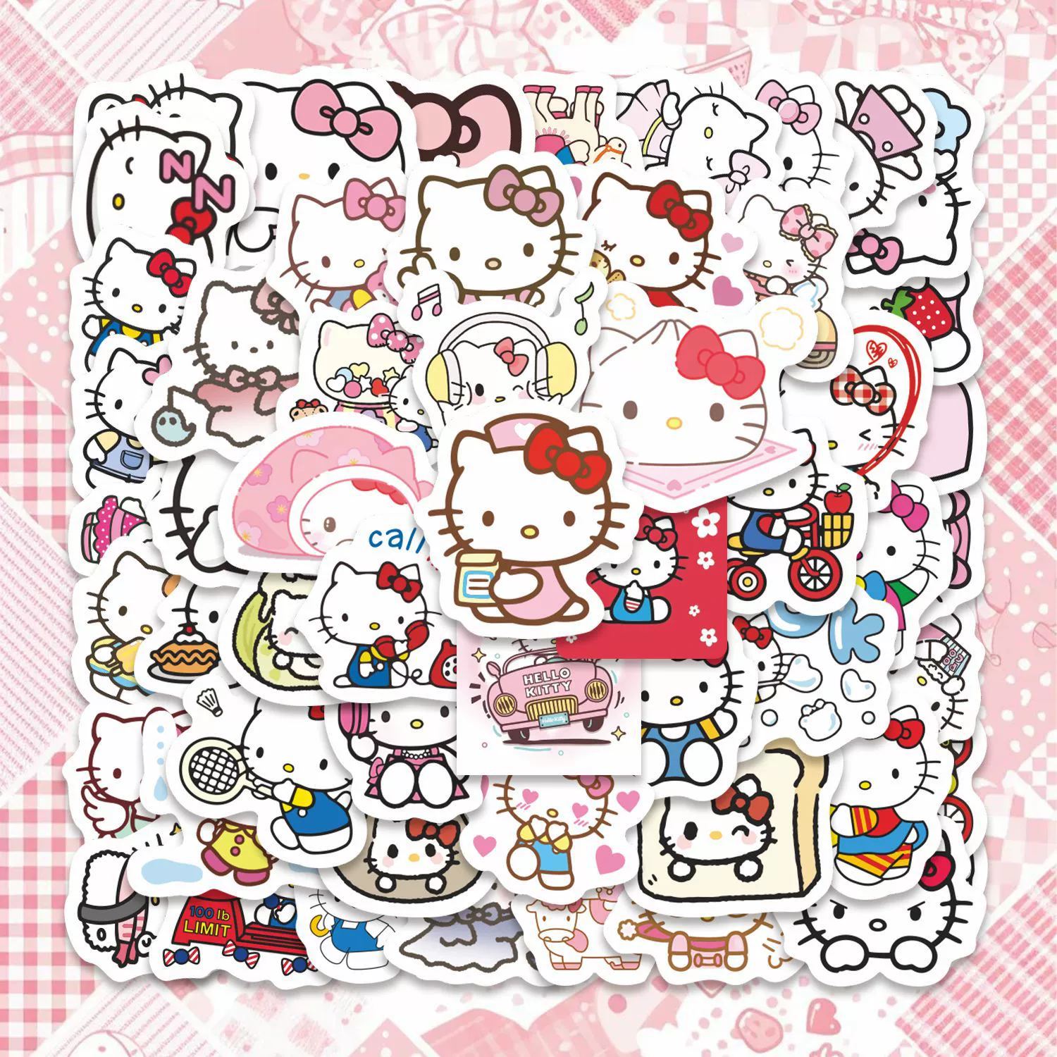Набор наклеек (Hello Kitty) с милыми рисунками: телефон, скейтборд, гитара, 9×8 см