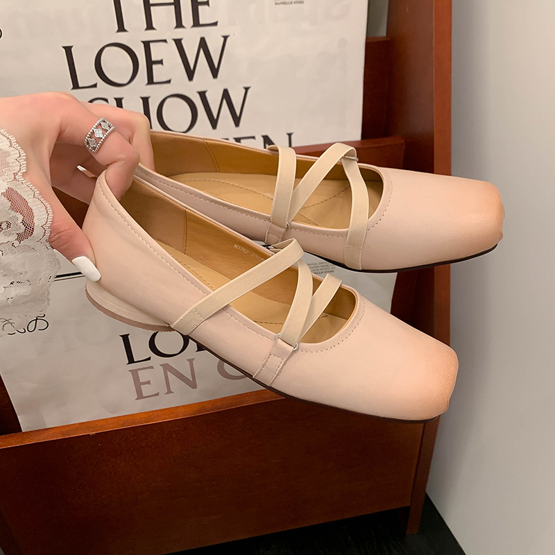 Demi-season retro Mary Jane shoes square toe low-cut
