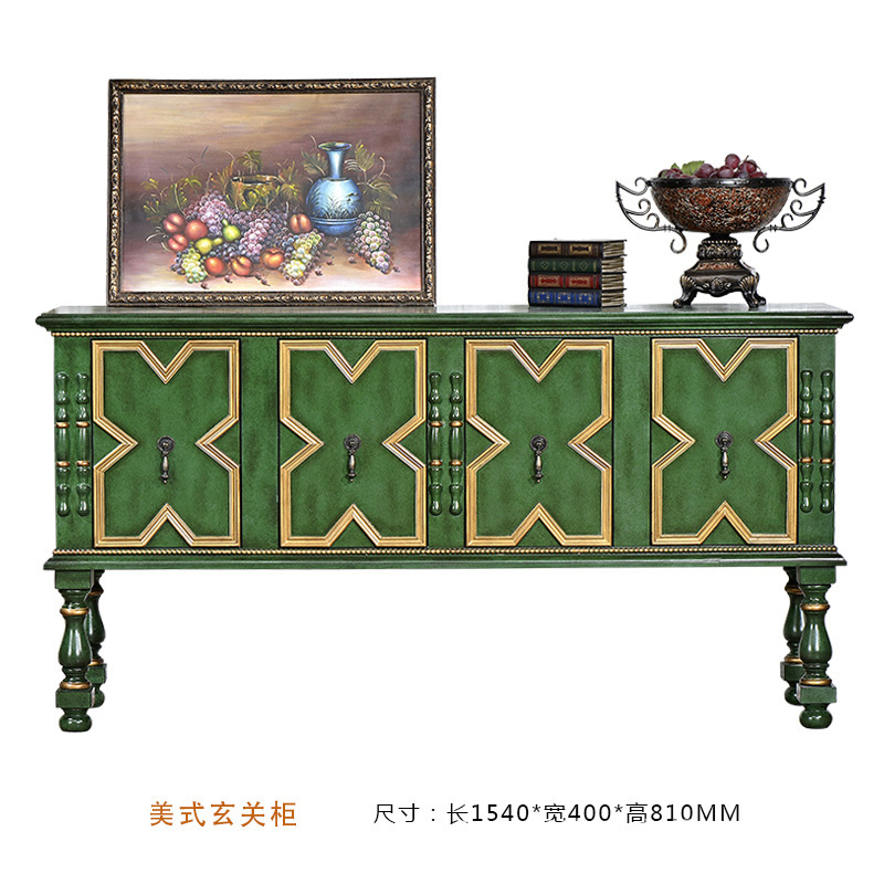 客厅描金复古绿四门柜餐边柜走廊玄关高端设计装饰柜电视柜门厅柜|undefined