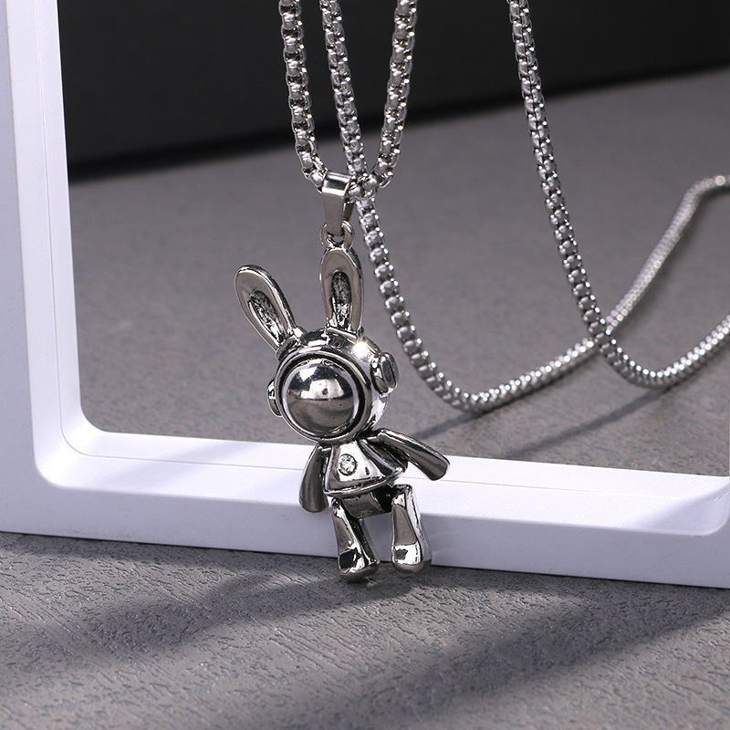 Movable Mechanical Rabbit Pendant Necklace For Couples Hip Hop Style_voghion.com