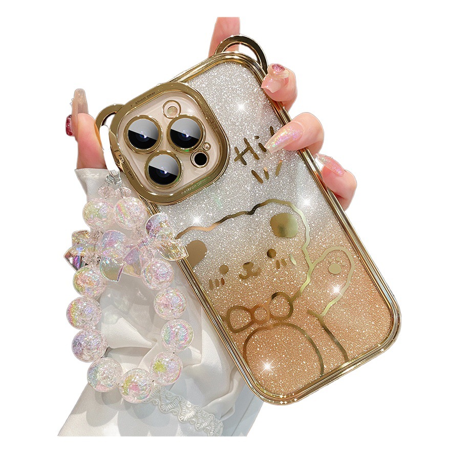 Bear de dibujos animados de brillo degradado para iPhone16promax Bear 15Promax Apple 14 funda para teléfono móvil 13