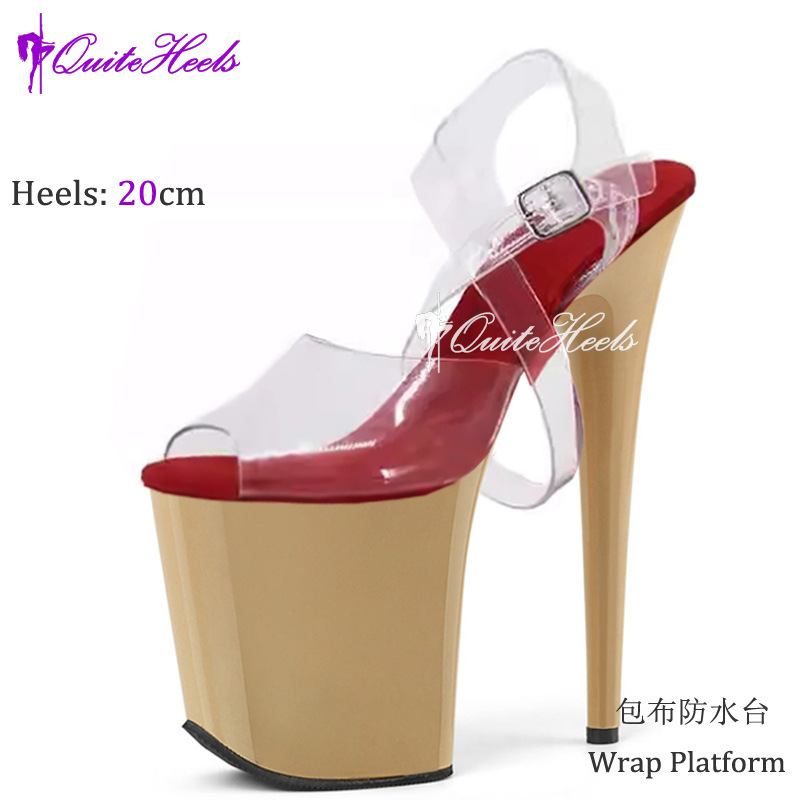 20cm tubo de acero odiar zapatos de desfile de modelo de altura alta diosa sexy tacones impermeables cruzadas con sandalias transparentes