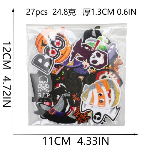 Halloween witch pumpkin embroidery patch clothing decoration cat patch ghost black bat embroidered label iron on