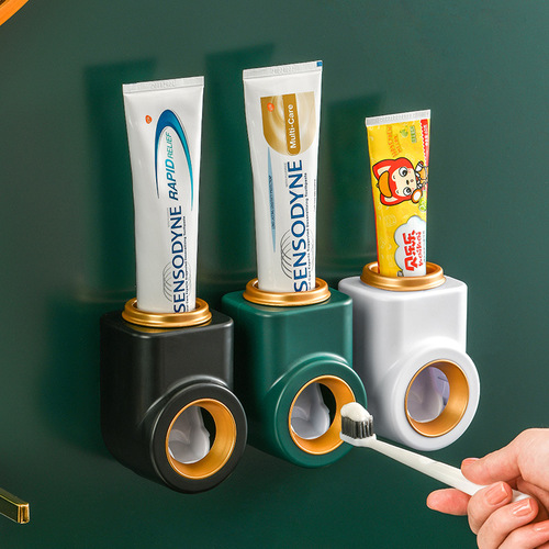 Light luxury fully automatic toothpaste squeezing artifact wall-mounted squeezer set household punch-free toothbrush storage rack