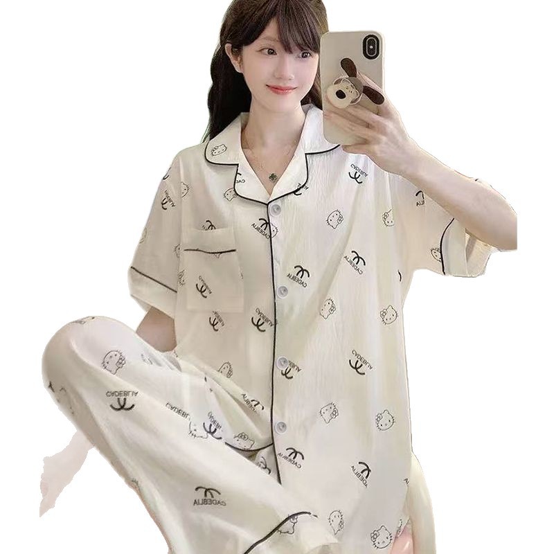 120G nubes de algodón pijama ropa para el hogar mangas cortas pantalones largos conjunto entidad mayorista sudeste asiático TK pedidos de comercio exterior transfronterizo
