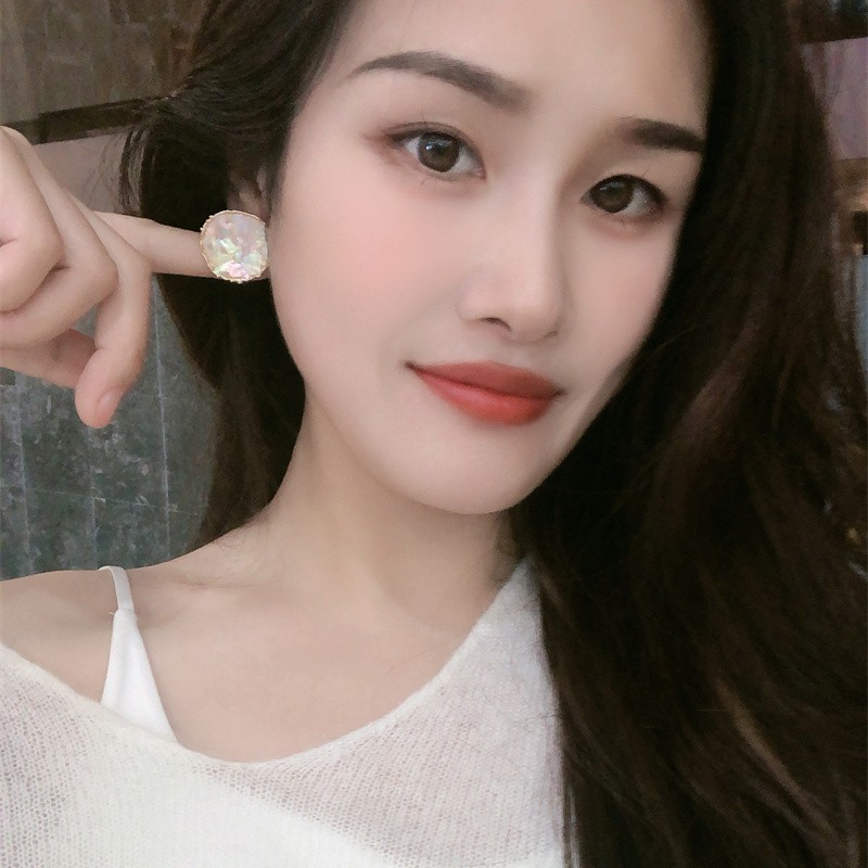 原创爆款白水晶簇圆形耳钉男女气质流砂黑满天星个性潮简约耳饰|undefined