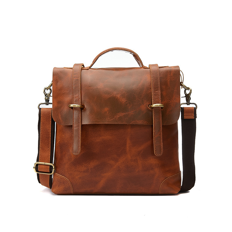 Genuine Leather Men's Laptop Briefcase Shoulder Crossbody Casual Men's Bag Crazy Horse Cowhide Business Backpack Customized