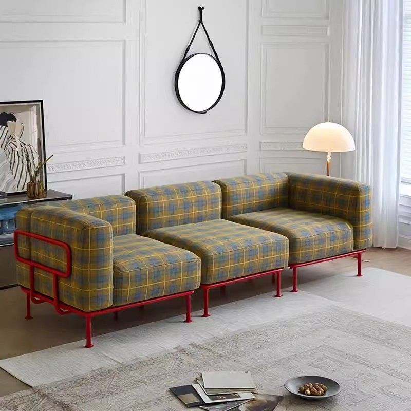 French Retro Fabric Sofa for Living Room, Small Apartment Designer Wabi-Sabi Dopamine Straight Modular Sofa