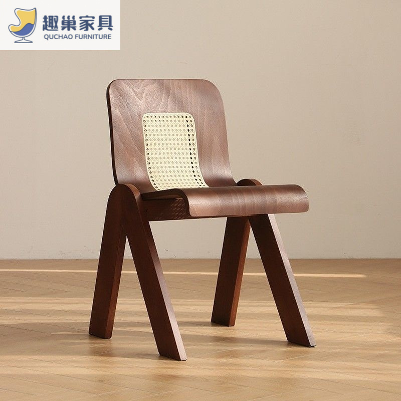 Solid Wood Backrest Dining Chair French Light Luxury Medieval Chair Rattan Designer Home Creative Bedroom Single Retro Chair