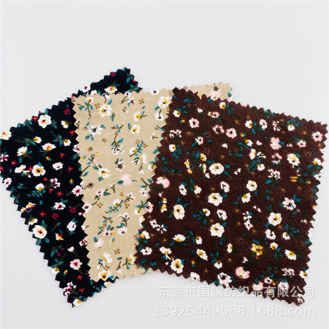 秋冬加厚法兰绒印花布 纯棉磨毛剪毛印小碎花 衬衣连衣裙棉服面料