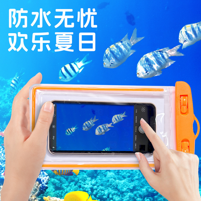 人気の発光携帯電話防水バッグ透明 PVC タッチスクリーン携帯電話防水バッグテイクアウトリーダー防雨携帯電話ケース|undefined
