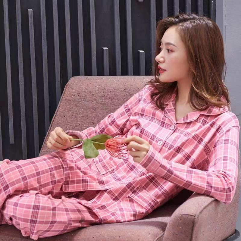 Pijamas de mujer de mediana edad 100% algodón de manga larga mamá primavera y otoño ancianos más tamaño suelto ropa para el hogar Otoño e Invierno