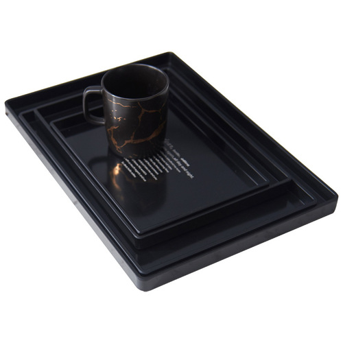 Plastic tray for teacups, hotel room, home cup, rectangular acrylic refreshment tray, black
