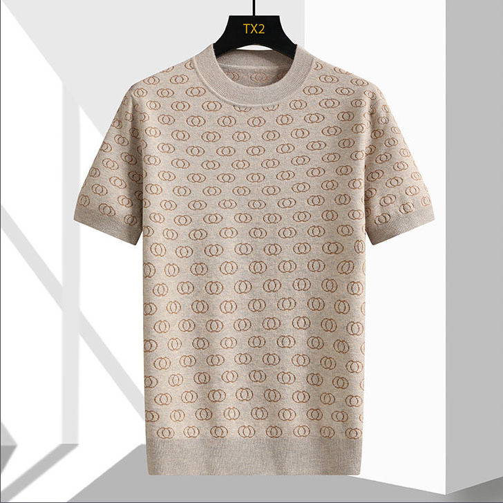 Camisas de punto de estilo antiguo camiseta de manga corta hombre impresa jacquard cuello redondo de negocios de hielo de verano fábrica transfronteriza al por mayor