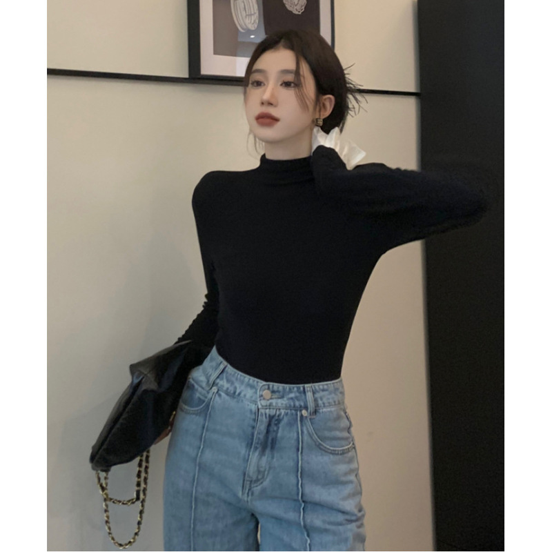 2025新款黑长袖打底衫女春秋内搭修身显瘦高级感上衣|undefined