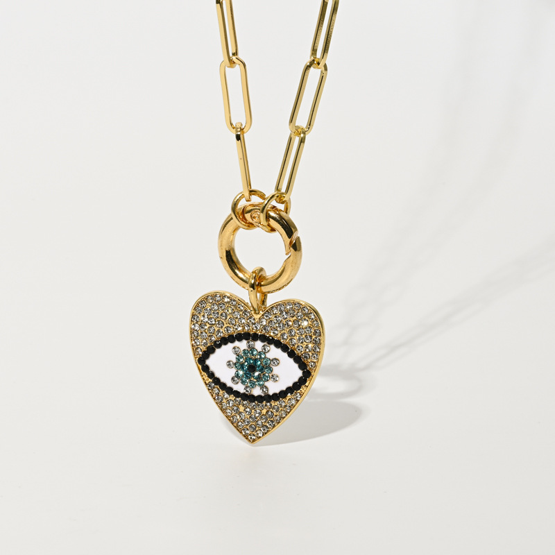 New Creative Clip Devilu0027s Eye Copper Zircon Necklace Womenu0027s Fashion Diamond-Embedded Heart