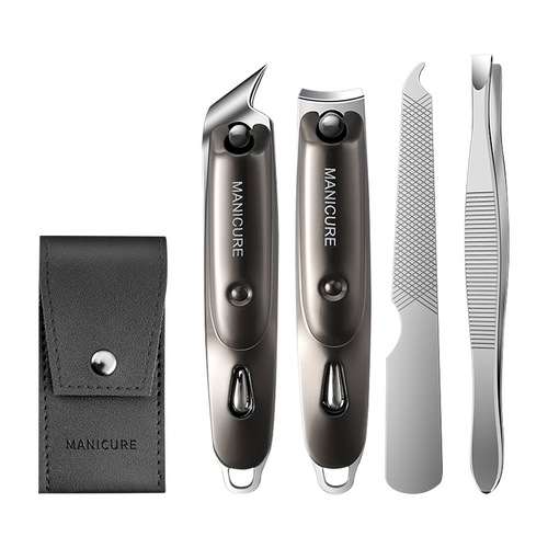 Nail clipper set with splash-proof design: individual nail scissors, nail clippers, and angled foot-cutting tools for DIY decoration.