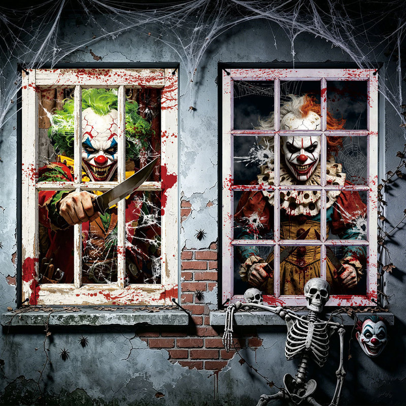 Cross-Border Halloween Horror Zombie Fake Window Flag Cloth Window Decoration Holiday Horror Curtain Clown Window Hanging Cloth Cross-Border Halloween Horror Zombie Fake Window Flag Cloth Window Decoration Holiday Horror Curtain Clown Window Hanging Cloth