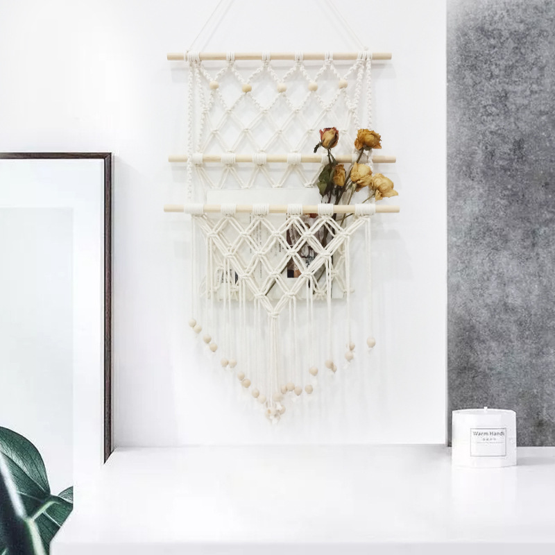 居家装饰杂志兜挂兜棉绳编织置物架 墙装饰品收纳架 挂毯杂志书架
