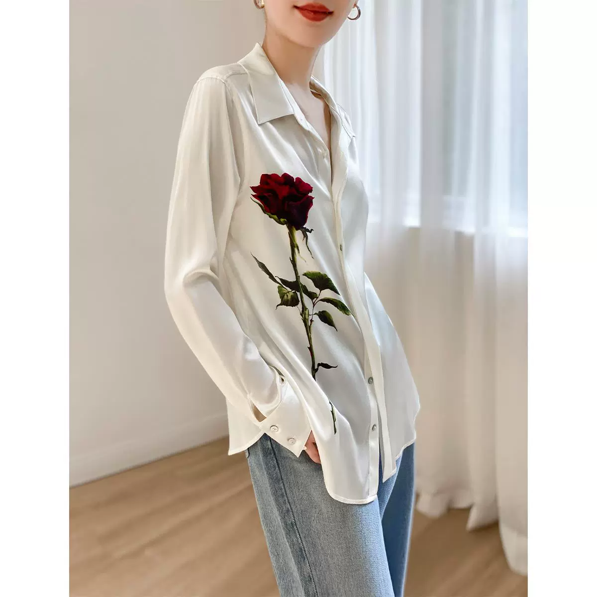 Элегантная женская рубашка Yayun с принтом роз, дизайн, новый топ ранней весны 2025 года