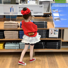 女童字母印花短袖T恤女童宽松上衣纱纱裙屁帘五分鲨鱼短裤三件套