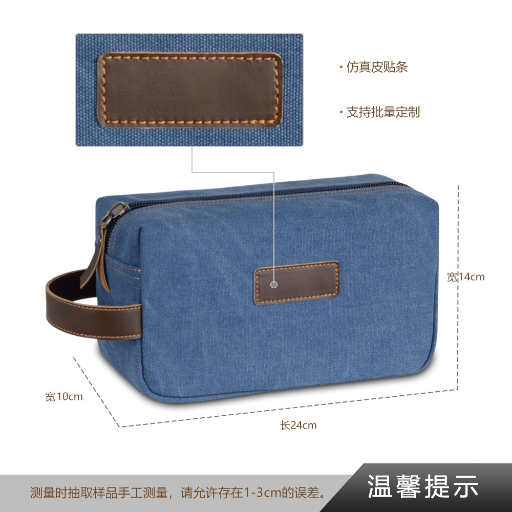 Bolsa de aseo masculina impermeable de lona con detalles de cuero retro