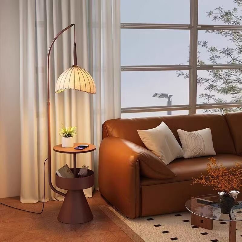 New Floor Lamp, Living Room Sofa, Several Decorative Ornaments, Retro Bedroom Bedside Table, Solid Wood Round Small Tea Table