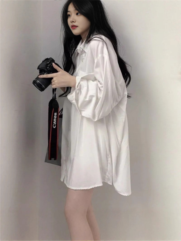 纯棉白色长袖衬衫女春秋季薄款宽松显瘦百搭休闲防晒外套开衫衬衣|undefined