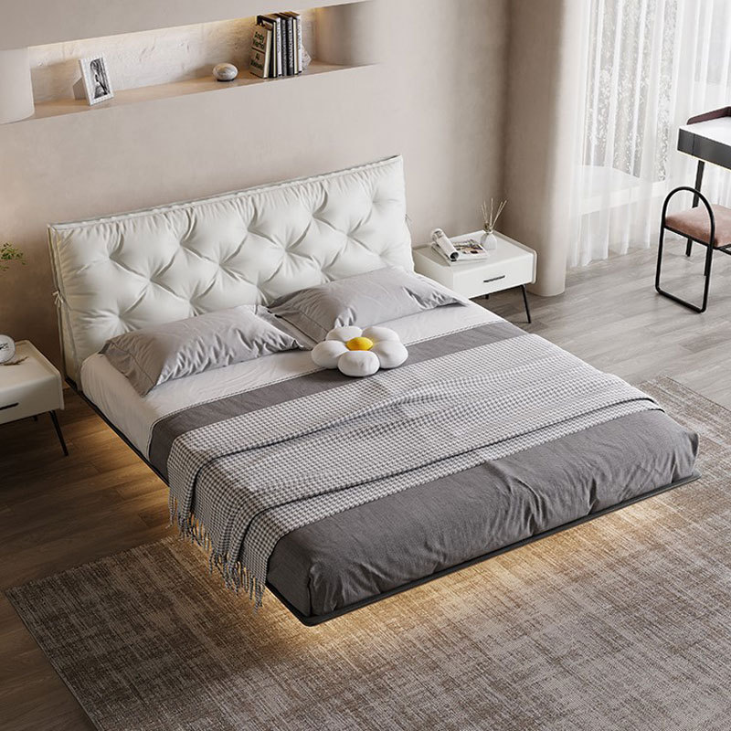 Cama de cuero genuino cama de suspensión moderna minimalista dormitorio principal cama de cuero tire de la hebilla bolsa suave cama de la boda de gama alta elegante cama doble 1,8 m