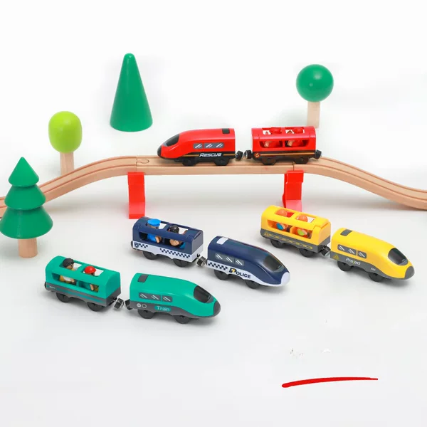 Children's wooden track electric train with villain compatible wooden Thomas train toy 3-6-7 years old