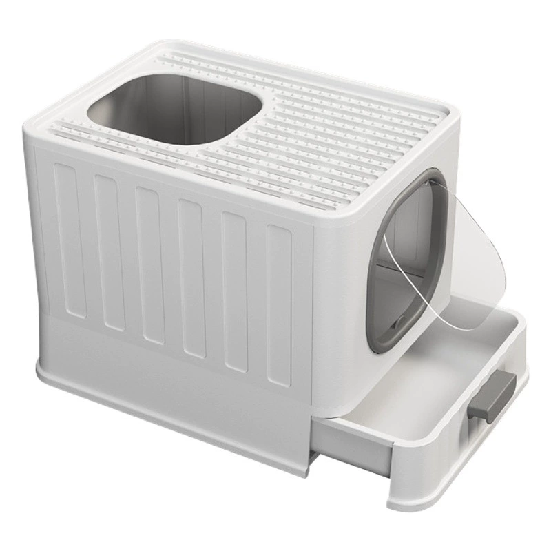 Оптовая продажа, полностью закрытый ящик для кошачьего туалета, большой пластиковый складной ящик для кошачьего туалета с защитой от запаха и брызг, выдвижные средства для чистки кошек