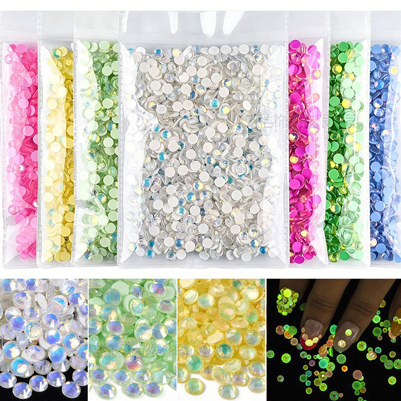 Neon Nail Art Rhinestones Fluorescent Protein Glass Crystal Flat Bottom Rhinestones DIY Nail Phone Case Beauty Accessories