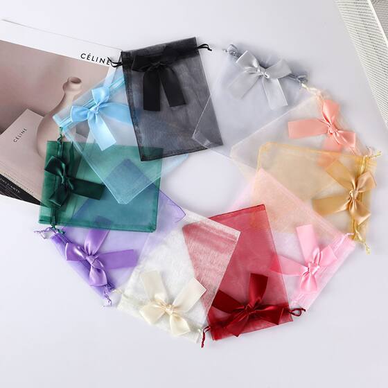 in stock wholesale bow jewelry bag multicolor transparent mesh bag ring jewelry storage bag cosmetic drawstring bag