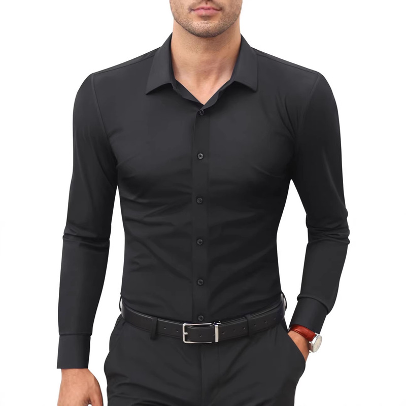 European and American Style Solid Color Work Shirts for Men, Slim Fit, Non-Iron, Long-Sleeve, Business Casual, Commuter Shirts, Ice Silk Cool-Touch Shirts European and American Style Solid Color Work Shirts for Men, Slim Fit, Non-Iron, Long-Sleeve, Business Casual, Commuter Shirts, Ice Silk Cool-Touch Shirts