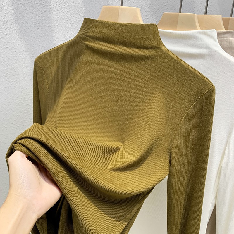 Black Half-High Collar Modal Base Shirt for Women, 2026 New Spring and Autumn Slim Fit Thin Long-Sleeve T-Shirt Trendy