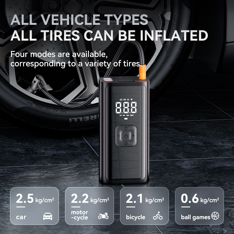 Car-mounted wireless portable multifunctional digital display emergency power bank tire inflator air pump
