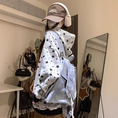 美式复古春秋季女装星星卫衣外套宽松显瘦可爱百搭休闲连帽上衣