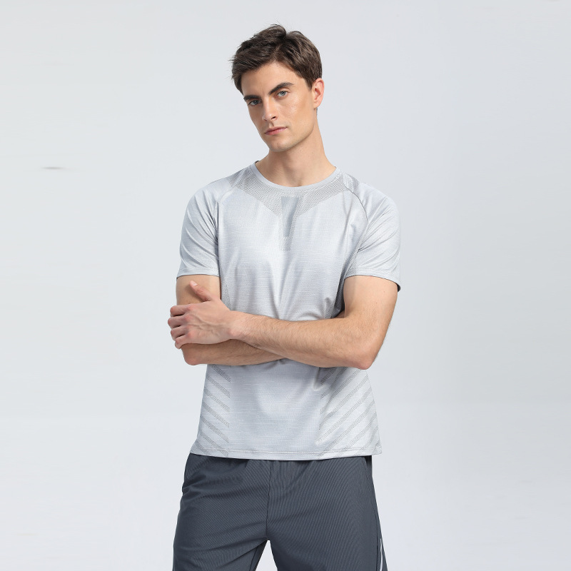 Verano corriendo ropa de secado rápido hombres de seda de hielo de fitness manga corta casual cómodo deportes camiseta cuello redondo al aire libre de los hombres UA