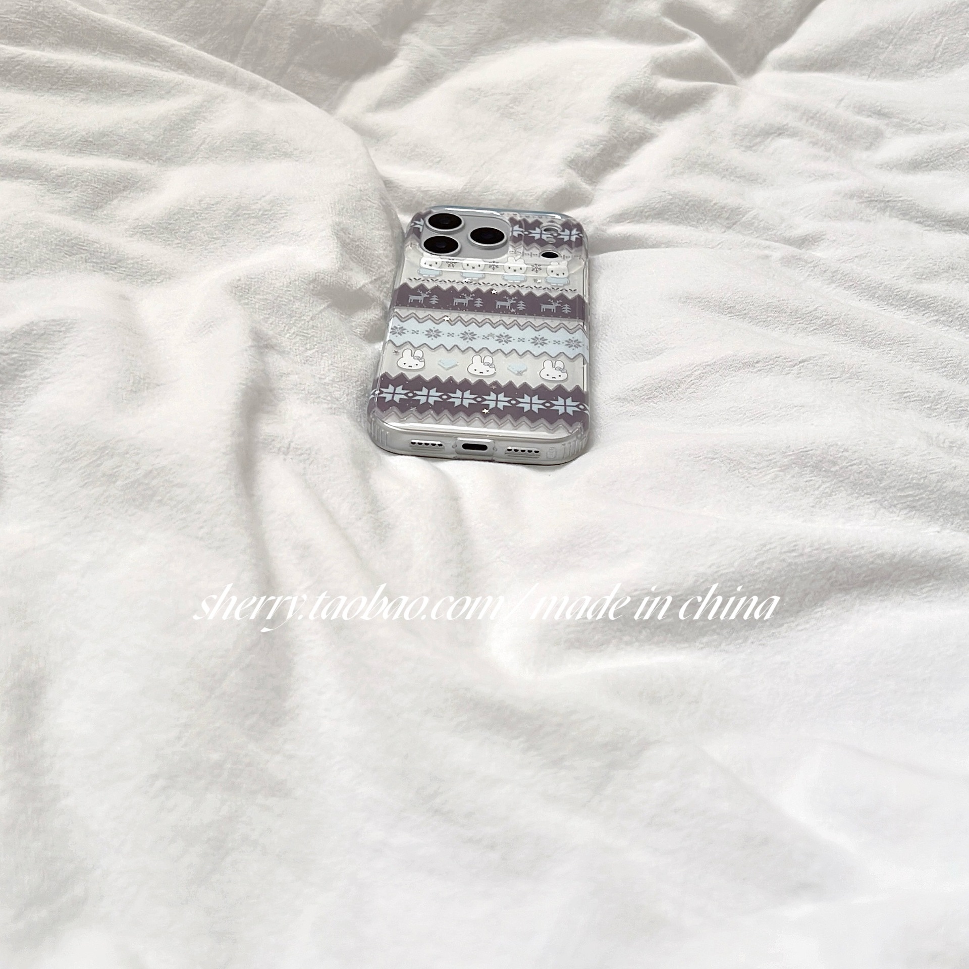 SHERRY*ins风雪花麋鹿兔子毛衣纹适用于苹果17ProMax手机壳iPhone