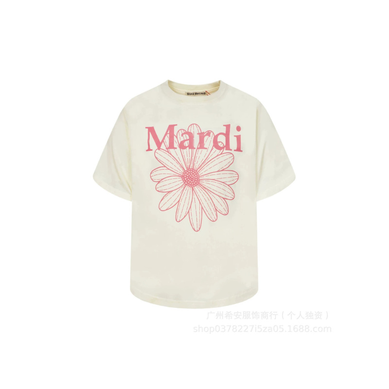 Korean-Style Mardi Short-Sleeve T-Shirt with Daisy and Dachshund Print, Same Style as Kim Go-Eun, Loose Fit Versatile Top for Women
